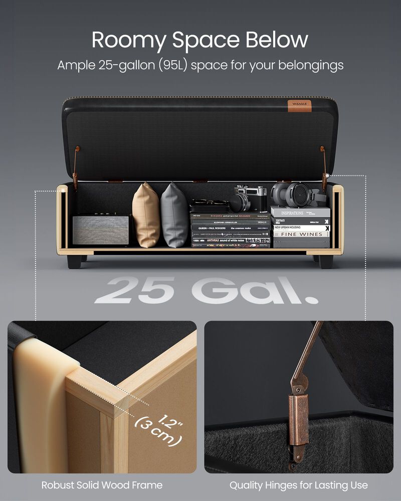 Storage Ottoman Bench with Cushion Top and Hidden Storage for Stylish Organization