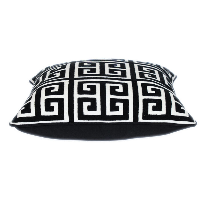 HomeRoots 20" Black and White Interlocking Cotton Throw Pillow