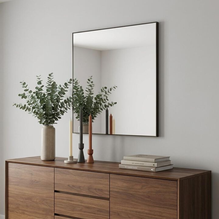 HomeRoots 32" Gray Square Metal Framed Accent Mirror
