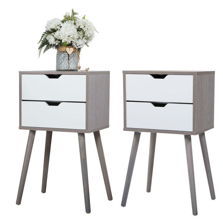Set of 2 Bedside Table with Two Drawer Storage Design for Living Room Sofa Gray