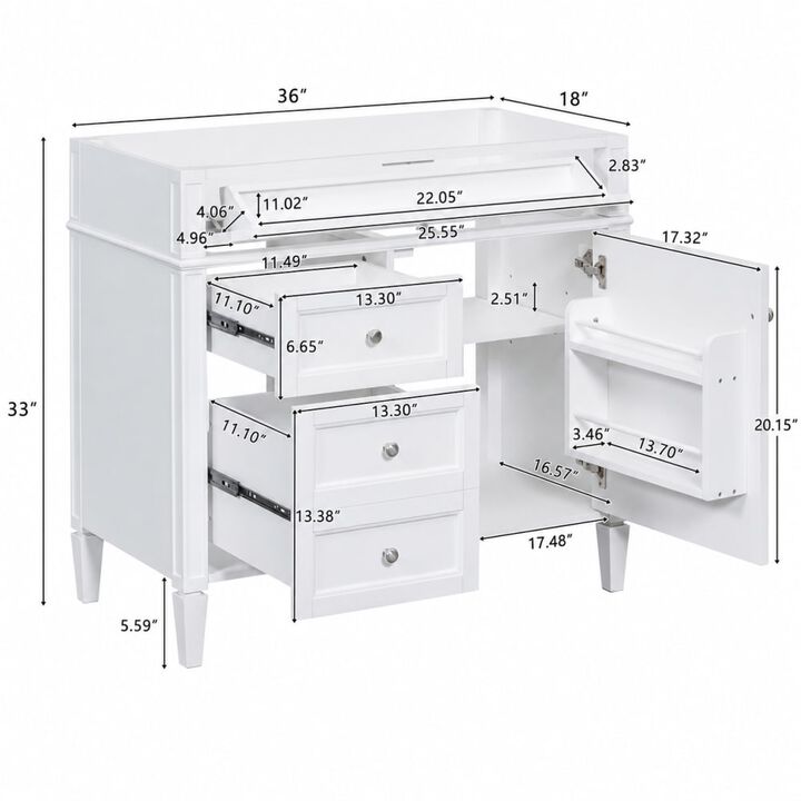 ELEMENT ACE 36 Inch Bathroom Vanity Without Top Sink, Freestanding Bathroom Storage Cabinet with 2 Drawers, Tip-Out Drawer, Adjustable Shelf and Solid Wood Frame