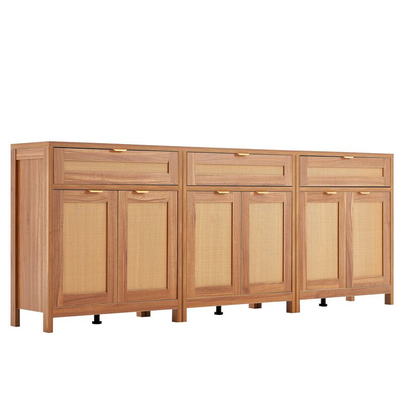 Set of 3 Rattan Buffet Cabinets with 6 Doors and Adjustable Shelves for Home Storage