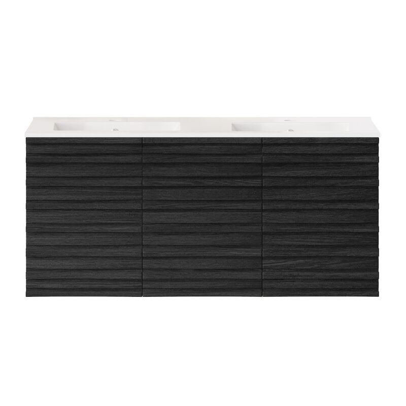 Cascade 48" Wall-Mounted Bathroom Vanity in Black Oak with Double Basin Sink Top image number 0