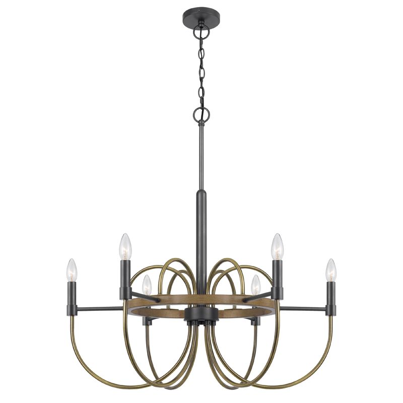 6-Light Candelabra Chandelier, 31 Inch Antique Brass and Dark Bronze image number 2