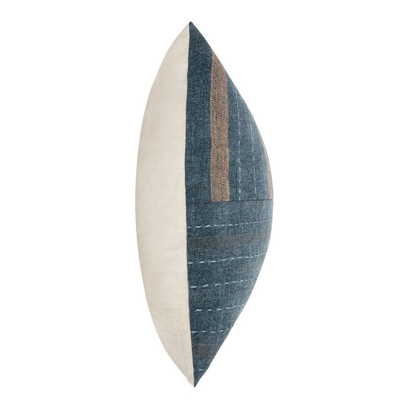 Rijo Throw Pillow, Square 22 Inch Hand Embroidery, Denim Blue Linen - Benzara