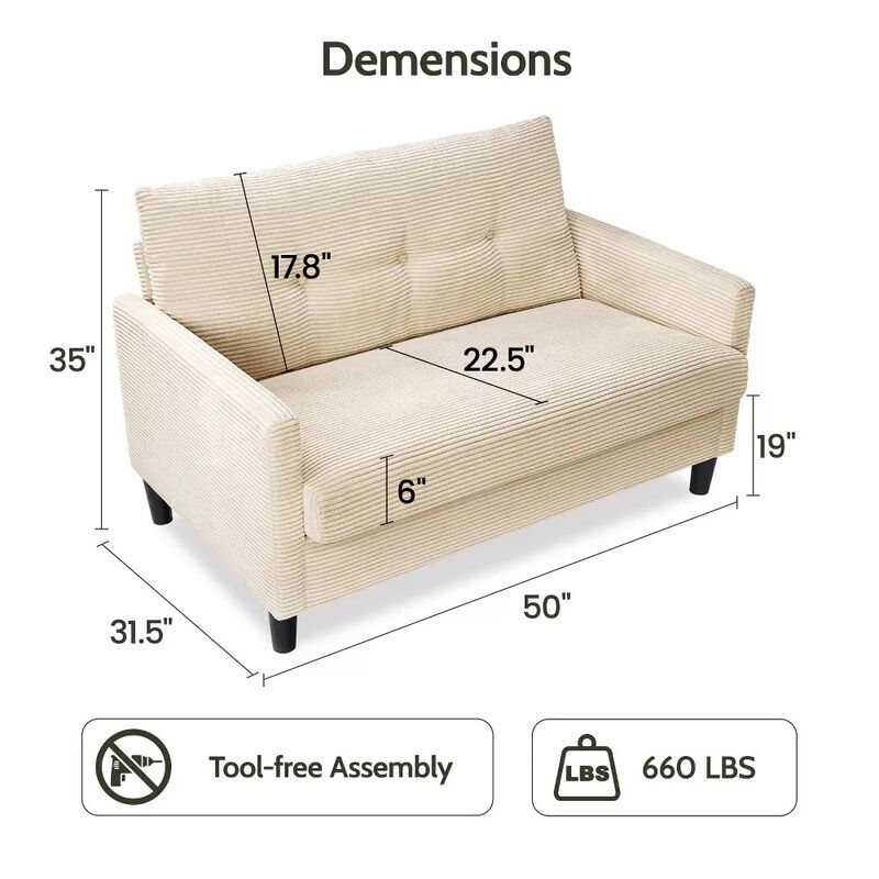 Cloud-Like Comfort in Minutes | 50" Dyonery Corduroy Loveseat image number 1