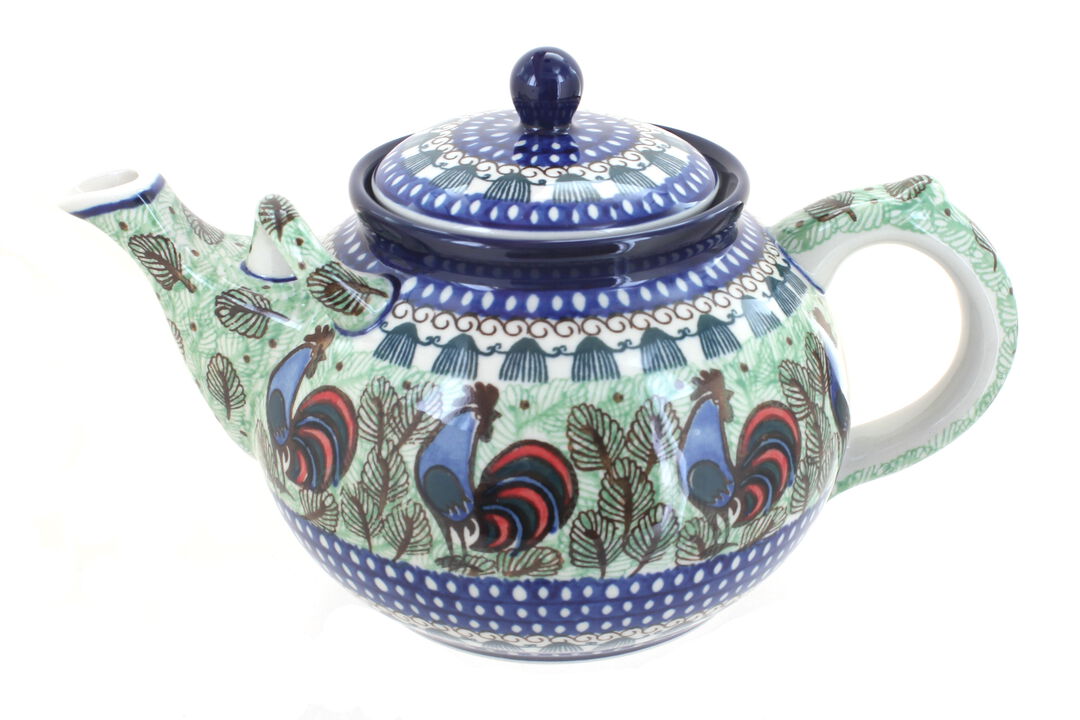 Blue Rose Polish Pottery Peacock Feather Large Teapot