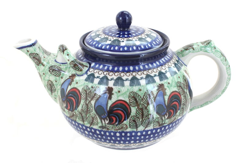 Blue Rose Polish Pottery Peacock Feather Large Teapot