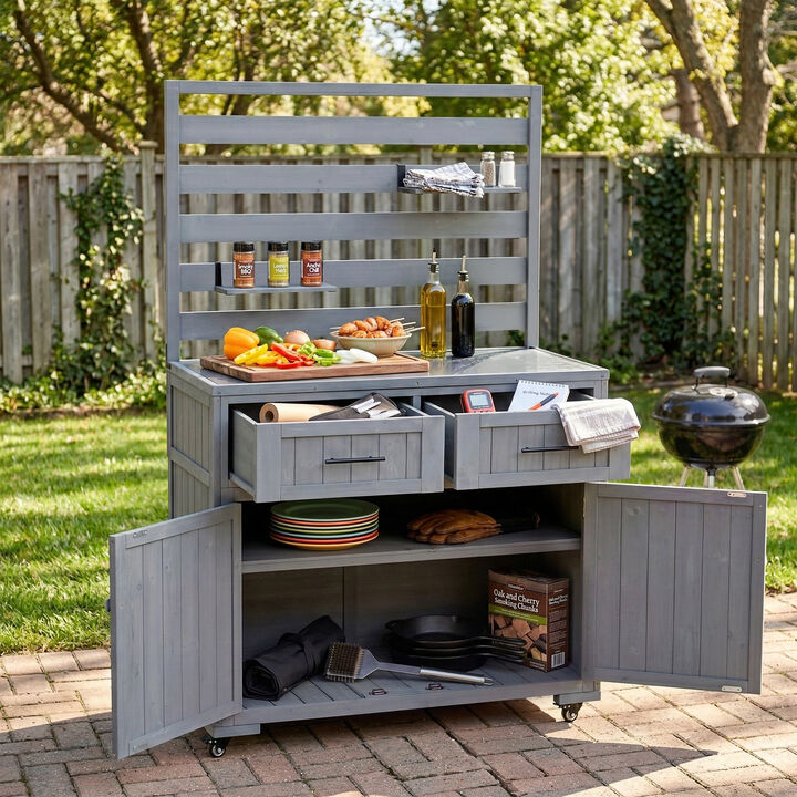 Merax Outdoor Kitchen Island & Potting Bench with Stainless Steel Top