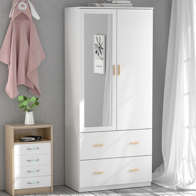 FUFU&GAGA Wardrobe with Full-Length Mirror, PB Particleboard & Paper Laminate (31.5" W x 72" H x 18.9" D)
