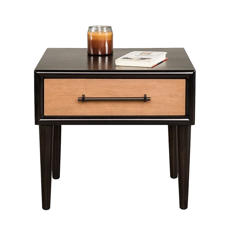 Lucas Side End Table, 1 Drawer, Brown, Black Solid Rubberwood, 24 Inch image number 2