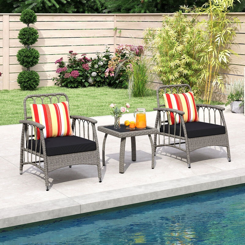 3-Piece Backyard Conversation Set with Reclining Chairs and Tempered Glass Table