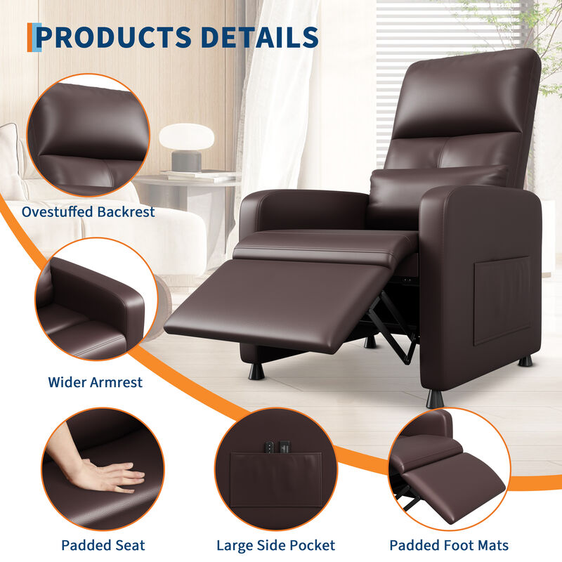 PU Leather Power Recliner Chair with Massage and Heat for Living Room, Outdoor Relax, Brown image number 2