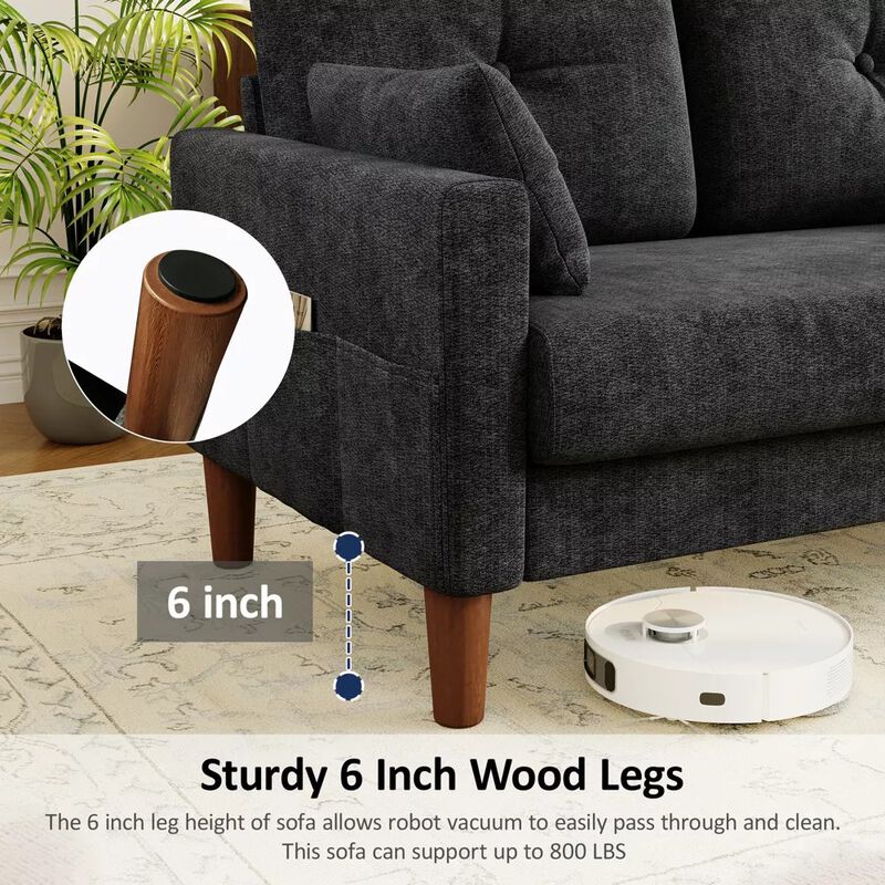 Vipbear 48" Chenille Loveseat Sofa for Small Spaces &ndash; 2-Seater Couch with Deep Seat, Side Pocket image number 7