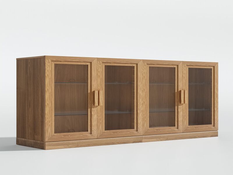 2-Piece Modern Minimalist Glass Door Wood Grain Edge Cabinet, Multifunctional Storage 3-Layer Shelf