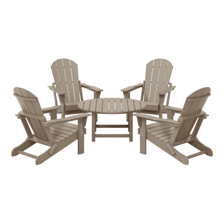WestinTrends 5-Piece HDPE Folding Adirondack Chair Outdoor Patio Conversation Set