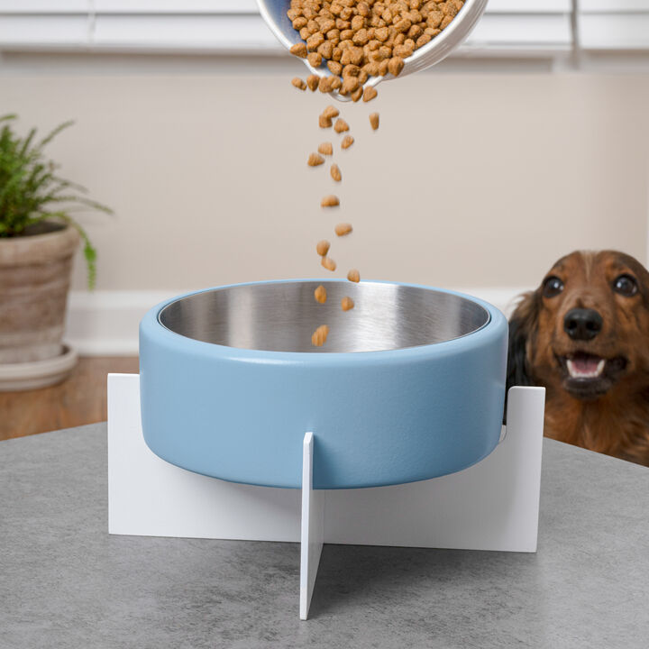 Intersecta Concrete and Stainless Steel Bowl 16oz (2 Cups) with Metal Stand Pet Feeder