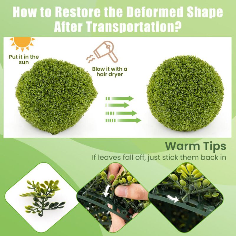 Hivvago 2 Pieces Artificial Sun-Protective Topiary Spheres for Patio Garden Front Door Balcony Backyard