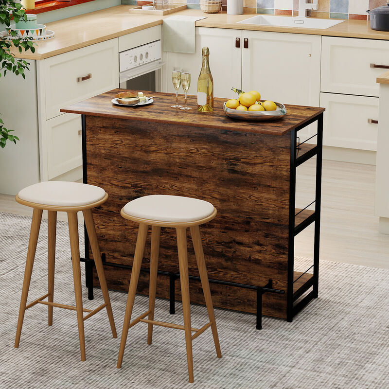 Kitchen Island Mini Bar with 4 Tiers, Footrest, and Built-In Wine Rack-Coffee image number 5