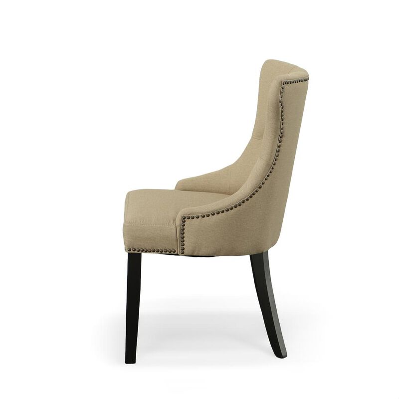 Carolina Living Tufted Back Upholstered Chair - Set of 2 - Espresso - Cream Linen Upholstery