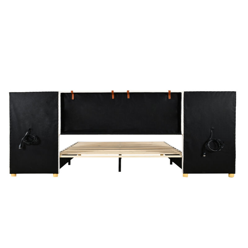 Merax Velvet Platform Bed  with Built-in Pillows