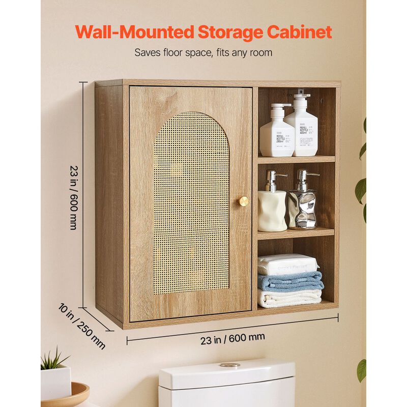 Wall Mounted Bathroom Cabinet with Door, Adjustable Shelves and Storage Organizer-Brown image number 2