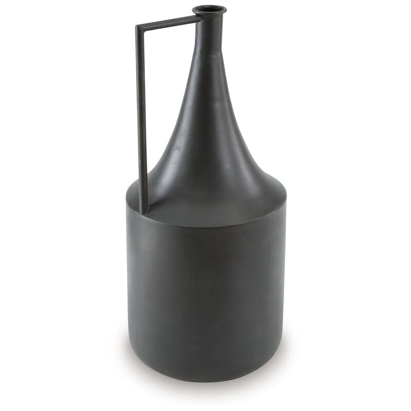 Decorative Vase, Metal Angular Handle and Curved Neck, 17 Inch Black