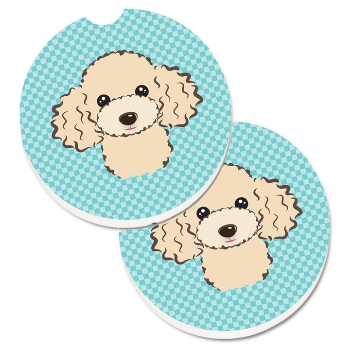 Caroline's Treasures Checkerboard Blue Buff Poodle Set of 2 Cup Holder Car Coasters BB1196CARC, 2.56, Multicolor