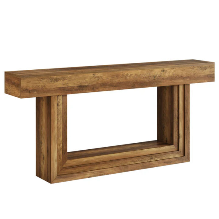 Farmhouse Narrow Entryway Console Table with 2-Tier Storage Shelves-Brown