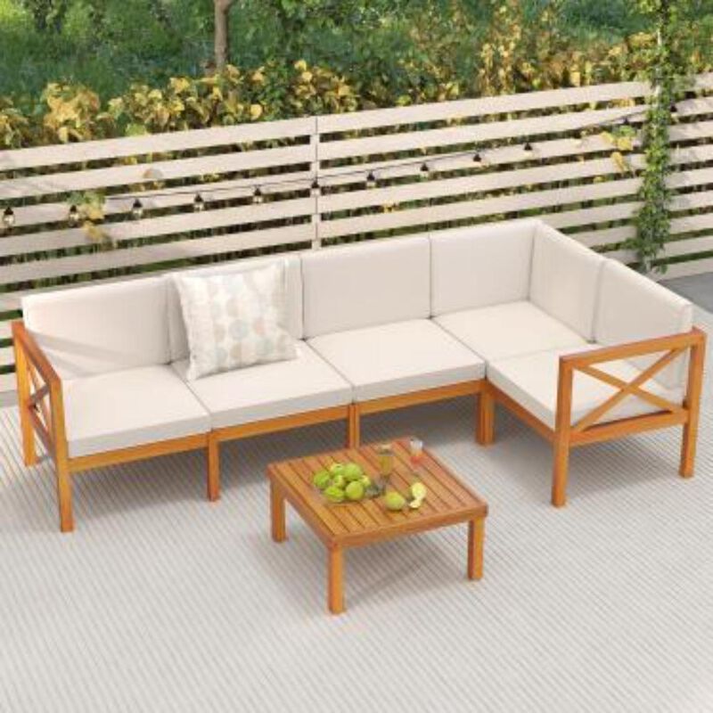 Hivvago Outdoor 6 Pieces Acacia Wood Patio Sectional Furniture Set