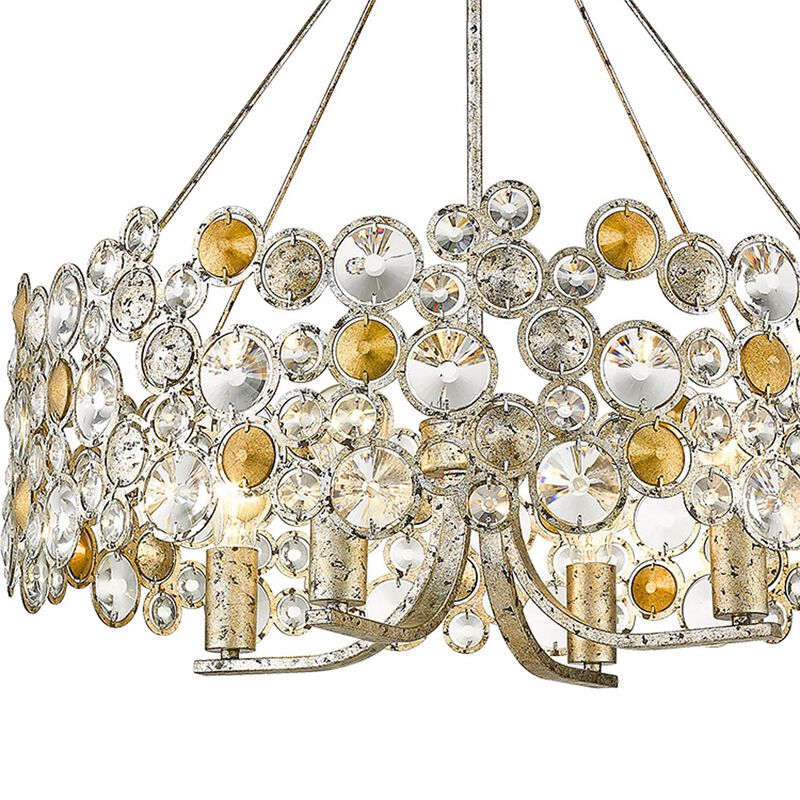 HomeRoots Silver Shaded Four Light Metal and Crystals Dimmable Chandelier With Silver Shades image number 3