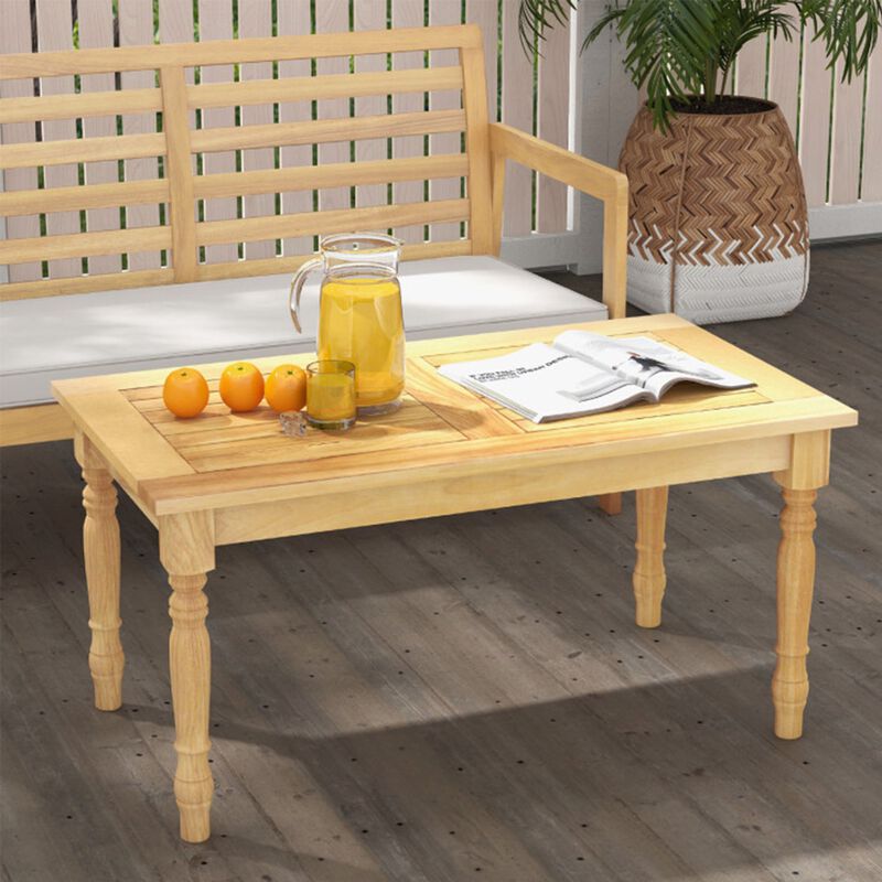 Solid Teak Wood Patio Coffee Table with Slatted Tabletop image number 5