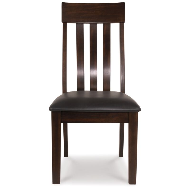Hado Dining Chair Set of 2, Dark Brown Faux Leather Seat, Slatted Back - Benzara