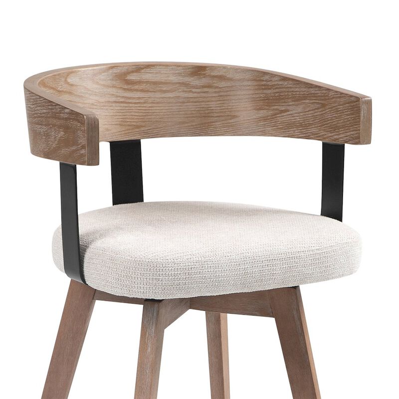 Glamour Home Beck Beige Linen Fabric Counter Stool with Natural Wood Backrest and Legs