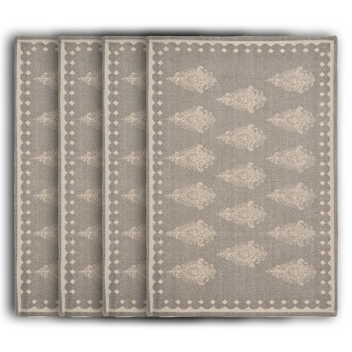 HomeRoots 19" Set of Four Gray And Cream Geometric Medallion Cotton Placemats