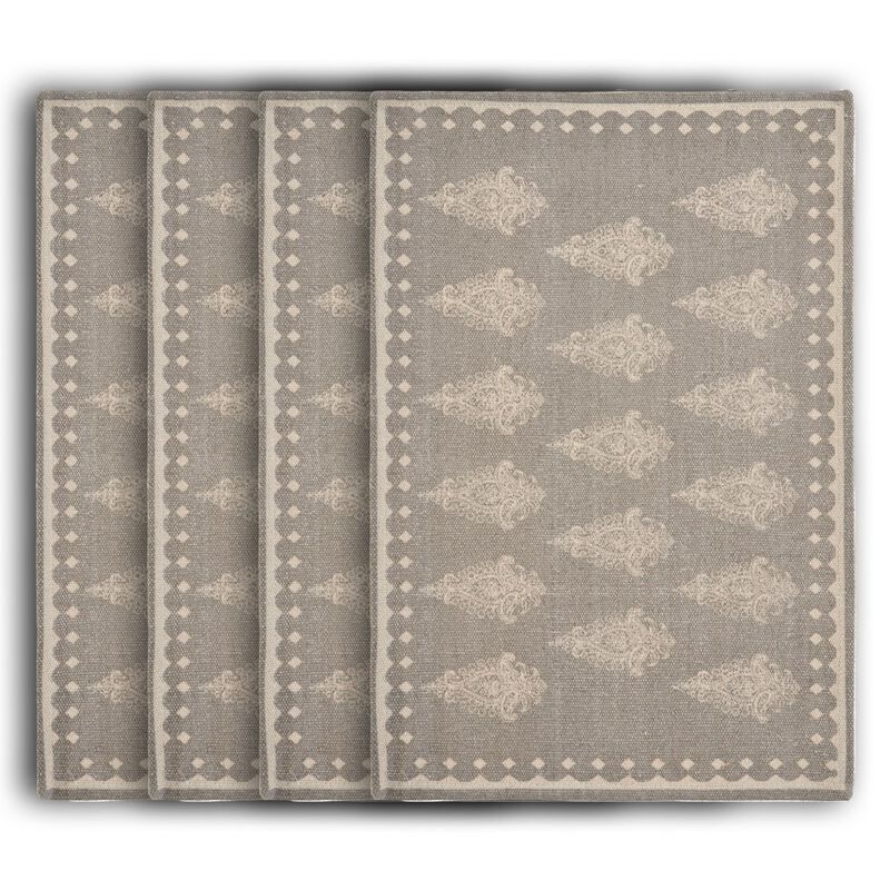 HomeRoots 19" Set of Four Gray And Cream Geometric Medallion Cotton Placemats image number 0
