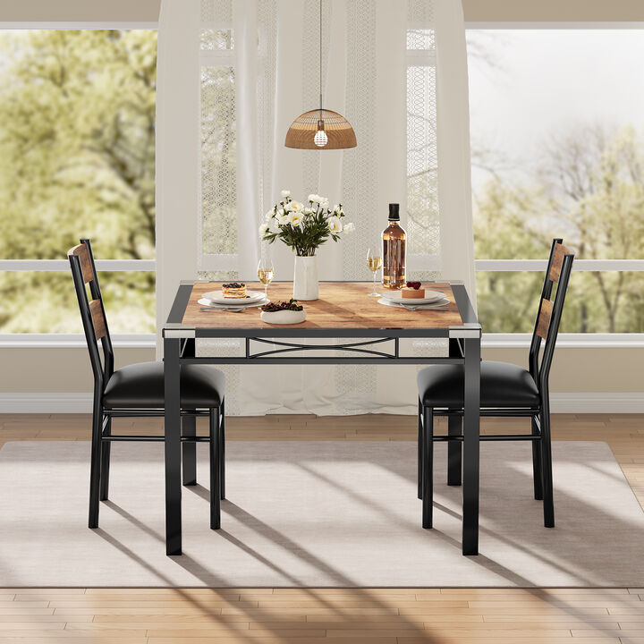 Space Saving 3-Piece Dining Table Set. Sturdy Wood Table & Padded Chairs with Corner Guards. Compact Design for Apartment Kitchen Breakfast Nook