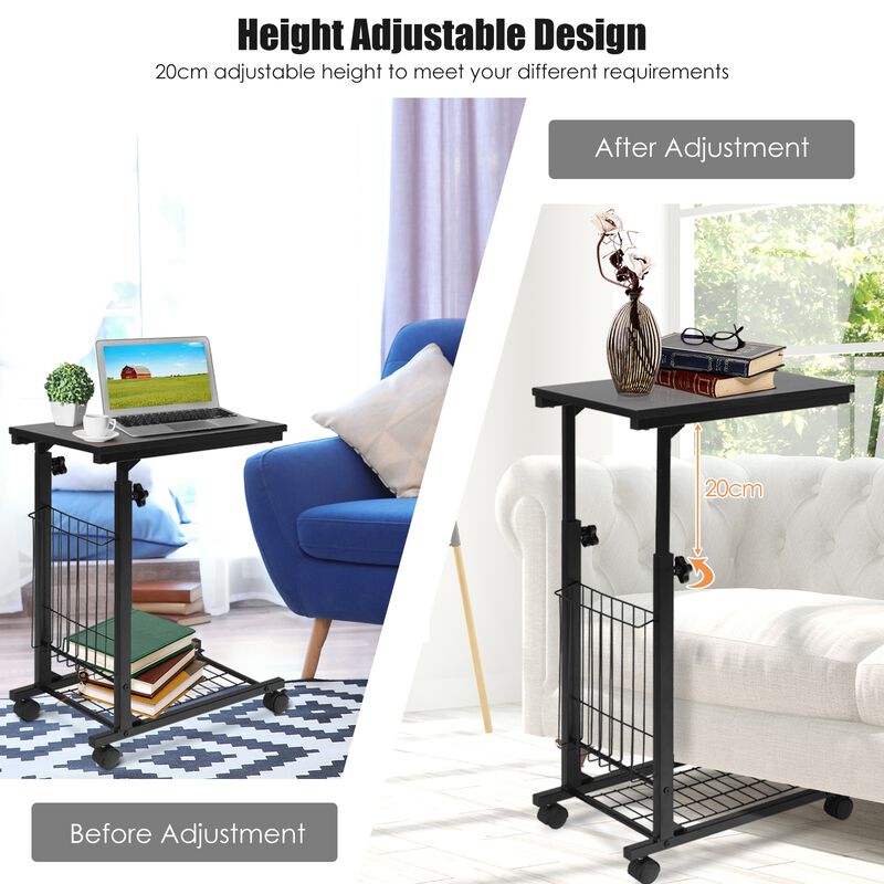 Rolling Height Adjustable Sofa End Side Table