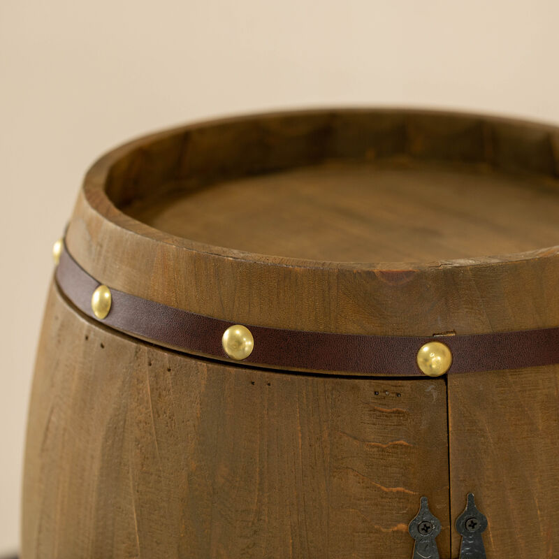 Vintage Wooden Barrel Shaped Wine Holder with a rotating turntable that allows easy access to your wine for Dining Room, Entryway, or Kitchen