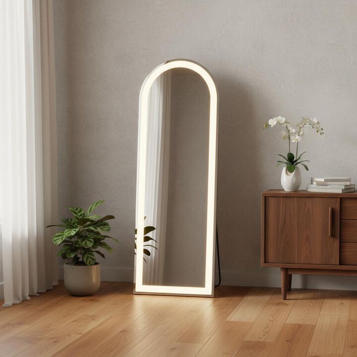 HomeRoots 63" Clear Arch Lighted Freestanding and Wall Mount Frameless Full Length Mirror