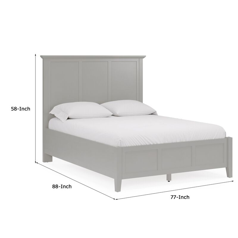 Fritz California King Bed, Three Panel Design, Beveled Top, Gray Solid Wood - Benzara