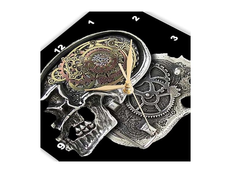 Steampunk Gothic Faux Metal Skull Wall Clock 13 Inch Home Decor image number 3