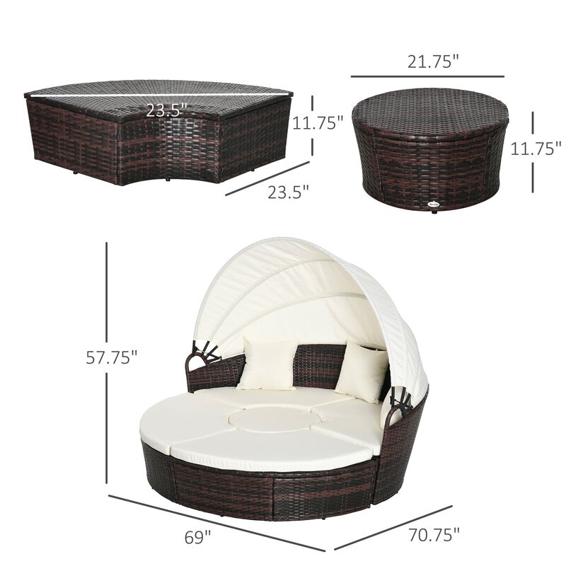 Backyard Rattan Retreat: 4pc Canopied Daybed Set with Plush Pillows