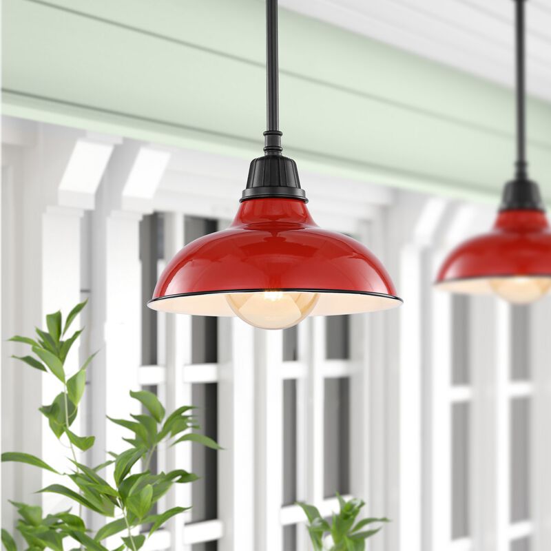 Jasper 12.25" 1-Light Farmhouse Industrial Indoor/Outdoor Iron LED Pendant