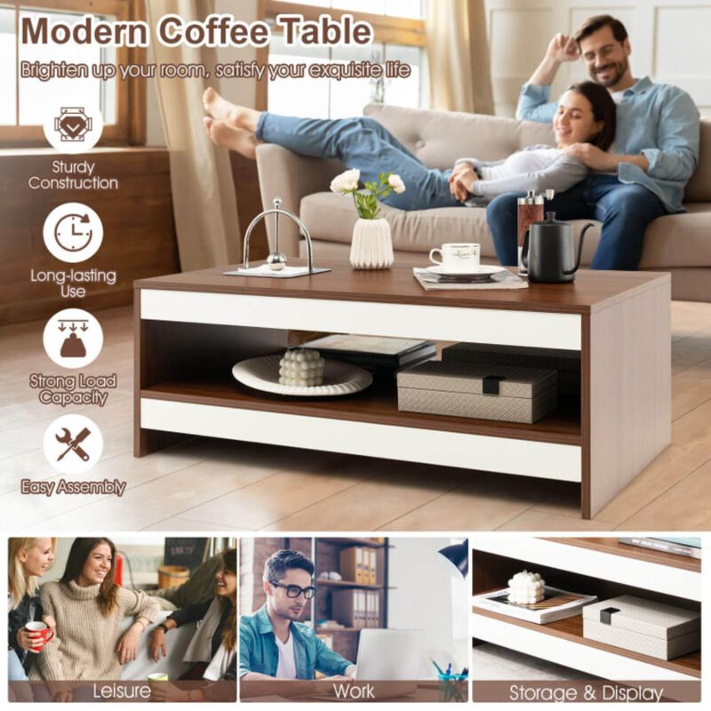 Hivvago 37 Inch 2-Tier Rectangle Wooden Coffee Table with Storage Shelf-Wulnat