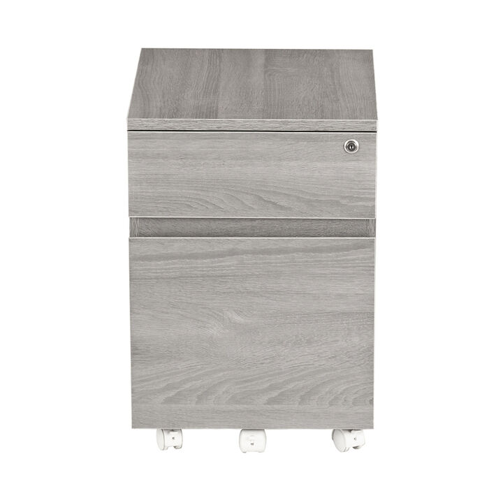 Rolling Two Drawer Vertical Filing Cabinet with Lock and Storage, Grey