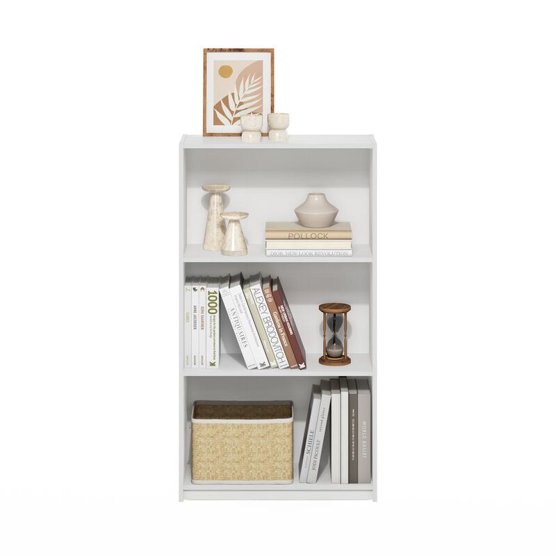 Basic 3-Tier Bookcase Storage Shelves, White/White
