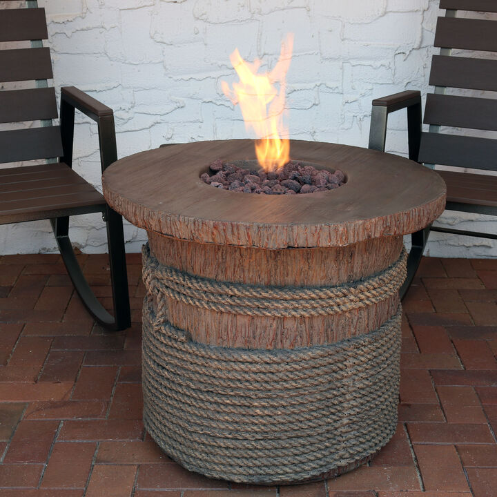Sunnydaze 29 in Faux Rope Barrel Propane Gas Fire Pit Table with Lava Rocks