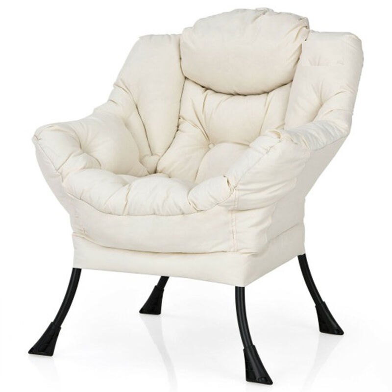 Modern Polyester Fabric Lazy Chair with Steel Frame and Side Pocket