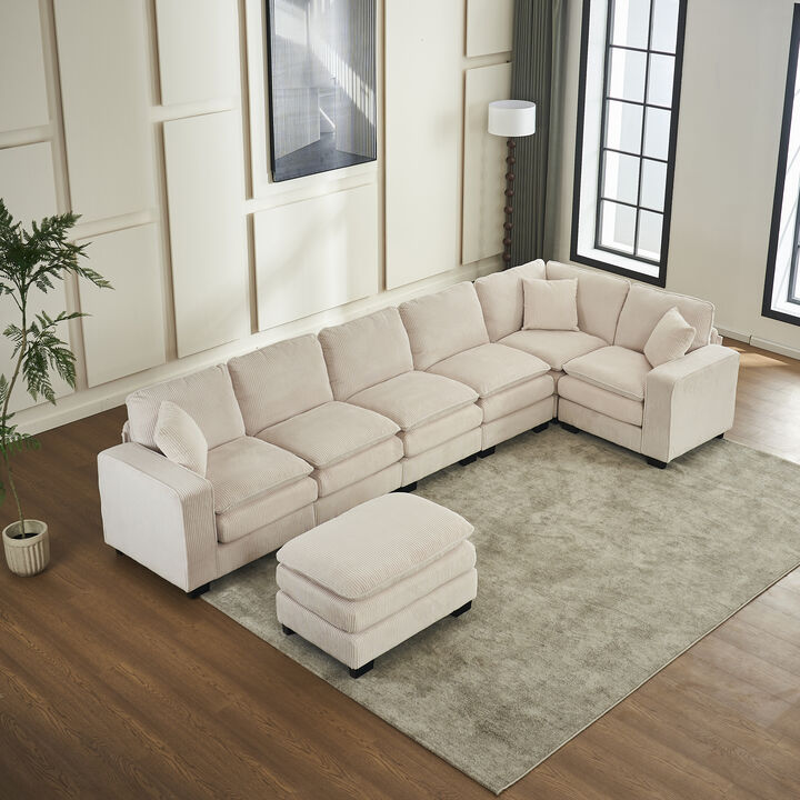 Merax Modern U Shaped 6-seat Sectional Sofa Couch with one Ottoman and three toss pillows